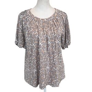 Maeve Anthropologie Gray, Tan Cheetah Short Sleeve Linen Top Womens Size Medium